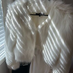 Cropped White Faux Fur Jacket